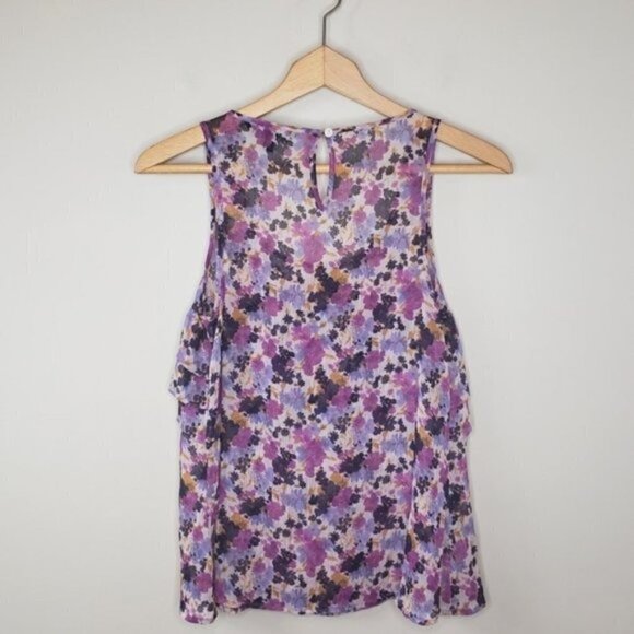 Express | Purple Floral Ruffle Front Tank Blouse Size XS - Picture 2 of 6